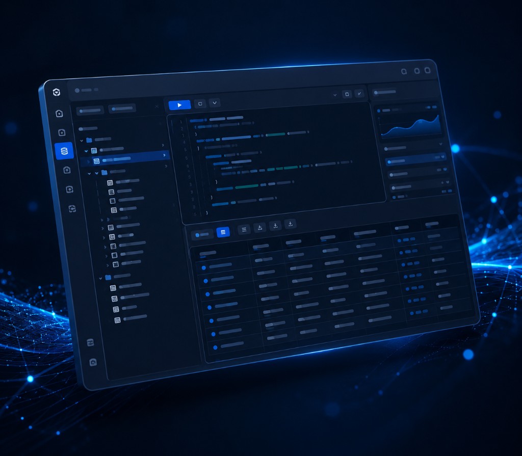 EverQuery data preservation platform — query editor, schema browser and results view