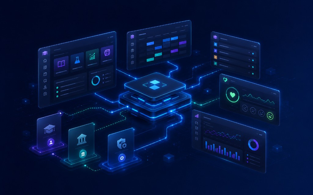 Abstract student management platform background with connected campus data visualisation