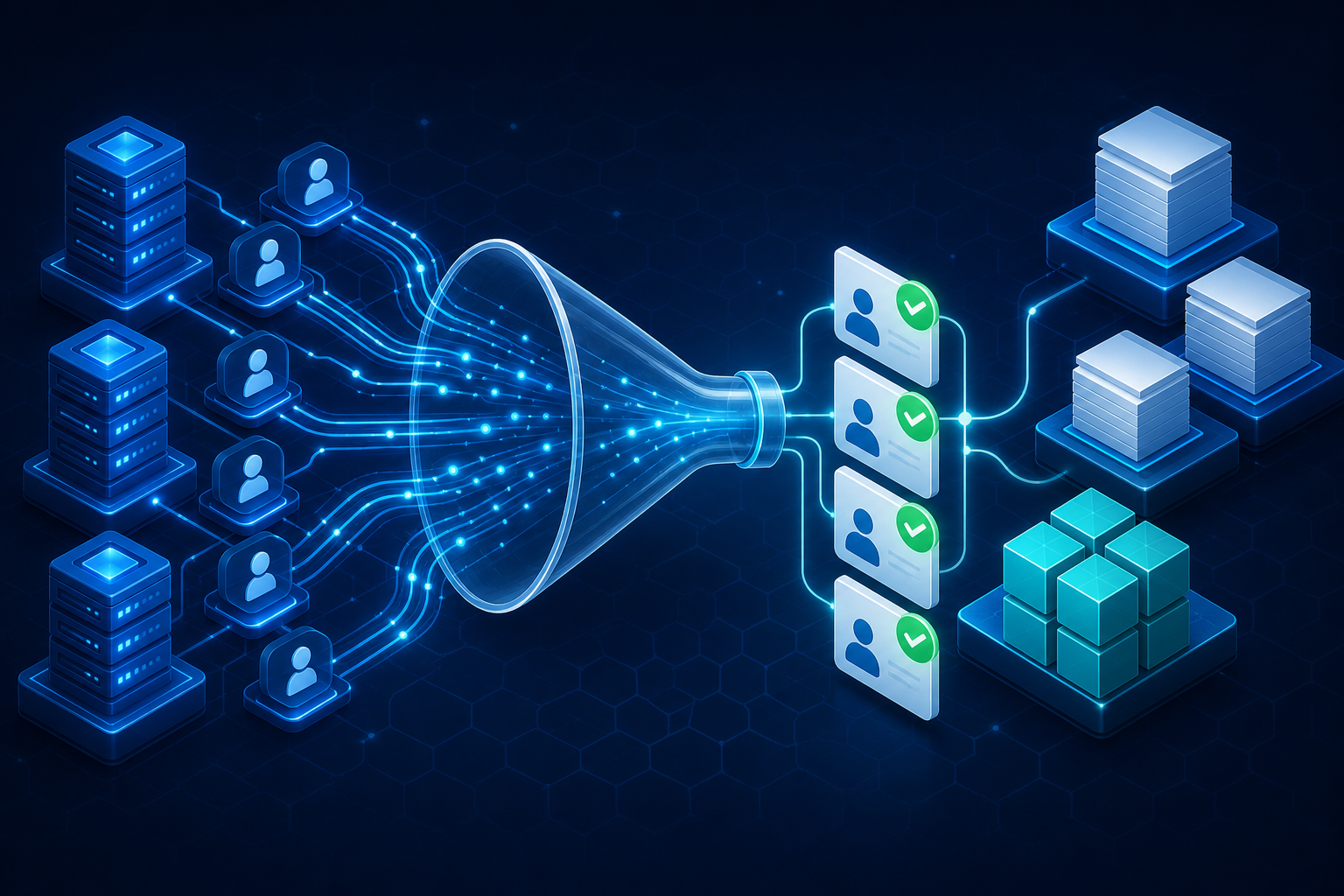 Isometric SPLA audit pipeline showing server evidence collection, identity deduplication and monthly compliance report rollups